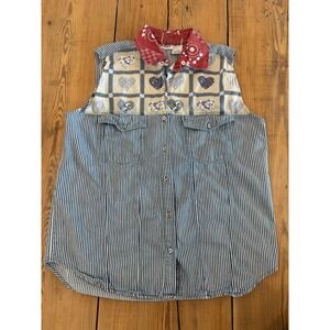 Vintage‎ Coastline Sleeveless Button Up Western Coastal Grandma Large Cotton